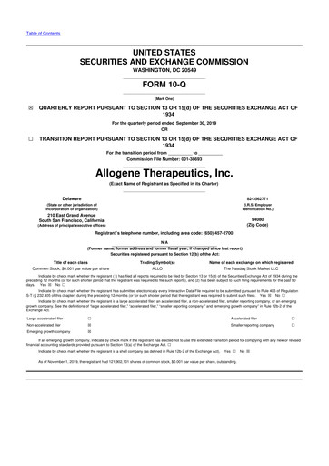 Thumbnail Allogene Therapeutics
 10-Q Quarterly Report FY 