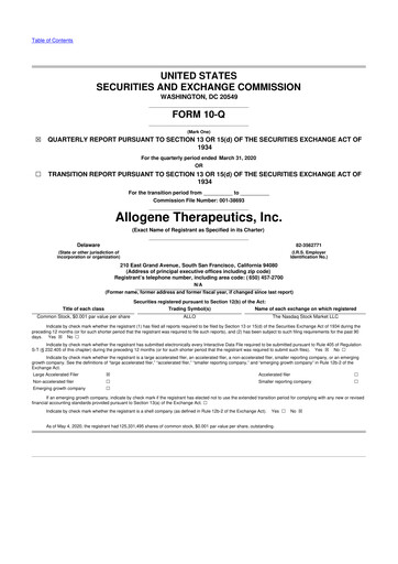 Thumbnail Allogene Therapeutics
 10-Q Quarterly Report FY 