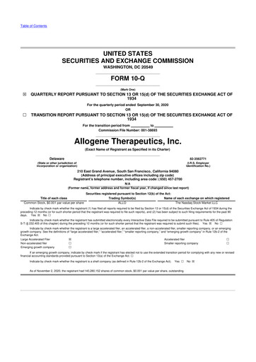 Thumbnail Allogene Therapeutics
 10-Q Quarterly Report FY 