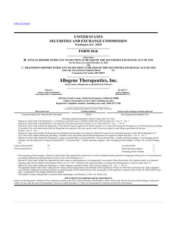 Thumbnail Allogene Therapeutics
 10-K Annual Report 2020