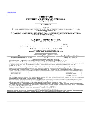 Thumbnail Allogene Therapeutics
 10-K Annual Report 2021