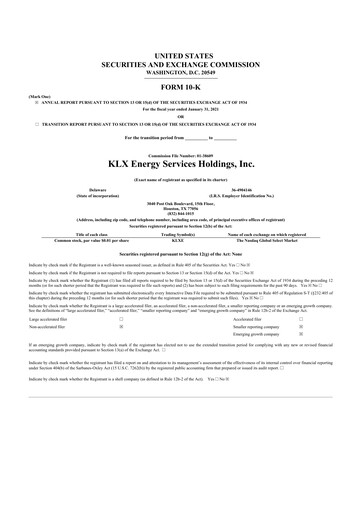 Thumbnail KLX Energy Services 10-K Annual Report 2020