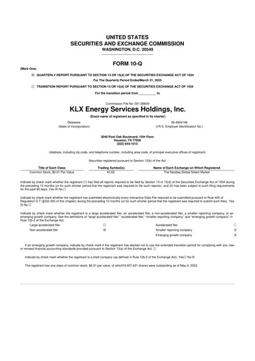 Thumbnail KLX Energy Services 10-Q Quarterly Report FY 