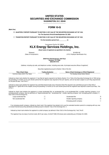 Thumbnail KLX Energy Services 10-Q Quarterly Report FY 