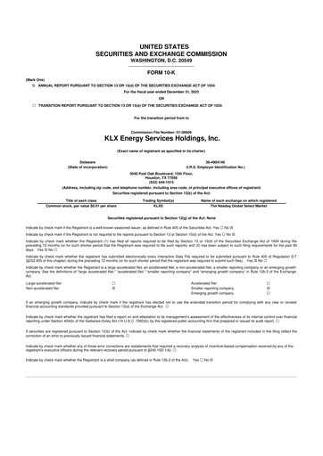 Thumbnail KLX Energy Services 10-K Annual Report 
