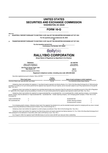 Thumbnail Rallybio 10-Q Quarterly Report FY 