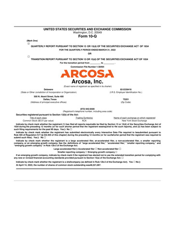 Thumbnail Arcosa
 10-Q Quarterly Report FY2022 