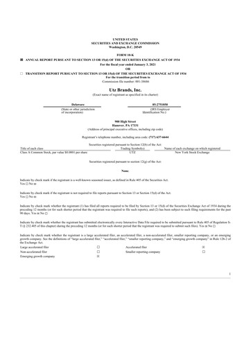 Thumbnail Utz Brands 10-K Annual Report 2020