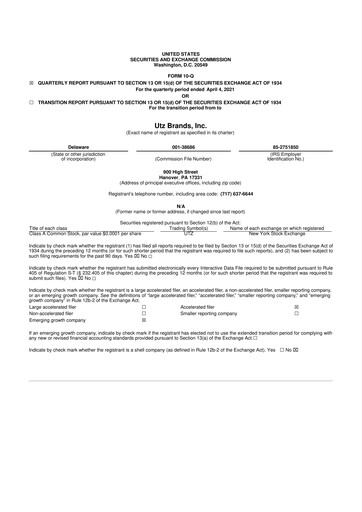 Thumbnail Utz Brands 10-Q Quarterly Report FY2021 