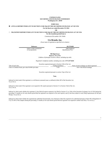 Thumbnail Utz Brands 10-K Annual Report 2024