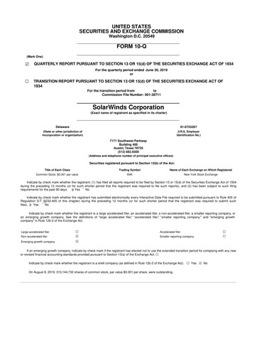 Thumbnail SolarWinds
 10-Q Quarterly Report FY 