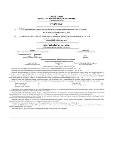 Thumbnail SolarWinds
 10-K Annual Report 2022