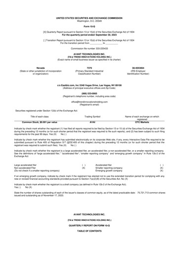 Miniature Avant Technologies Inc. 10-Q Rapport trimestriel 2024 