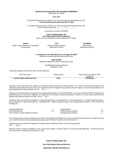 Miniature Avant Technologies Inc. 10-Q Rapport trimestriel 2024 