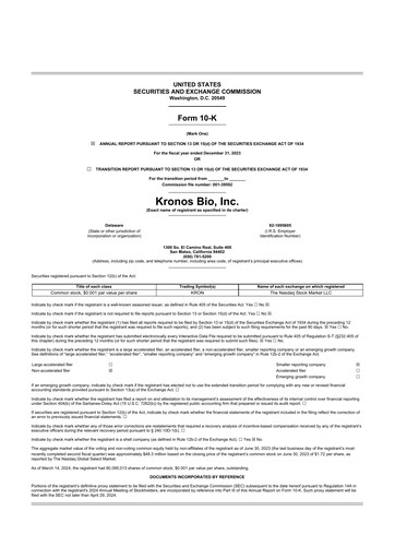 Miniature Kronos Bio 10-K Rapport annuel 2023