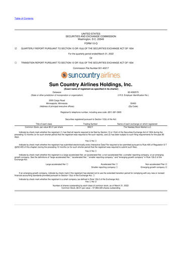 Thumbnail Sun Country Airlines 10-Q Quarterly Report FY2022 