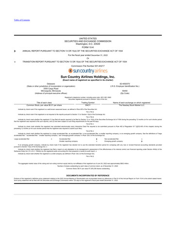 Miniature Sun Country Airlines 10-K Rapport annuel 2022