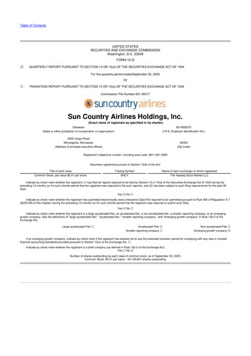 Thumbnail Sun Country Airlines 10-Q Quarterly Report FY2023 