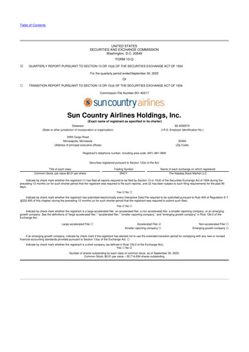 Thumbnail Sun Country Airlines 10-Q Quarterly Report FY2025 