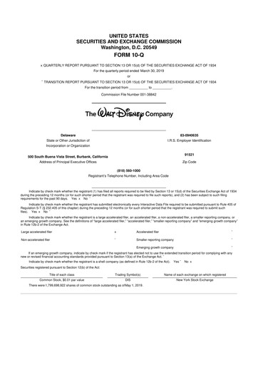 Thumbnail Walt Disney 10-Q Quarterly Report FY2019 