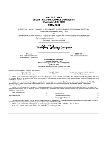 Thumbnail Walt Disney 10-Q Quarterly Report FY2022 