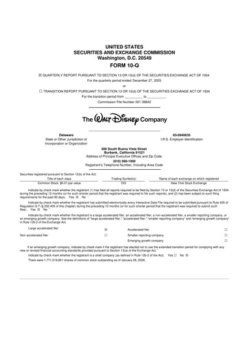 Thumbnail Walt Disney 10-Q Quarterly Report FY2026 