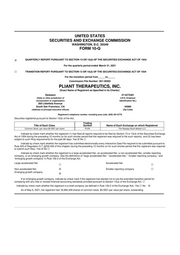 Vorschaubild Pliant Therapeutics 10-Q Quartalsbericht 2021 