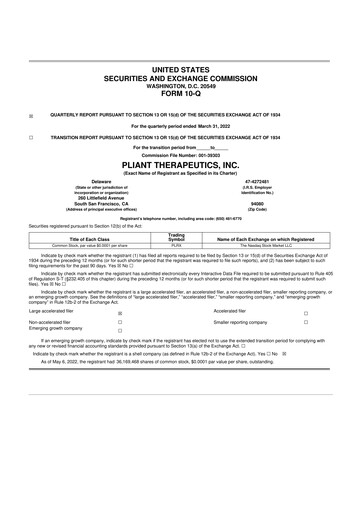 Vorschaubild Pliant Therapeutics 10-Q Quartalsbericht 2022 