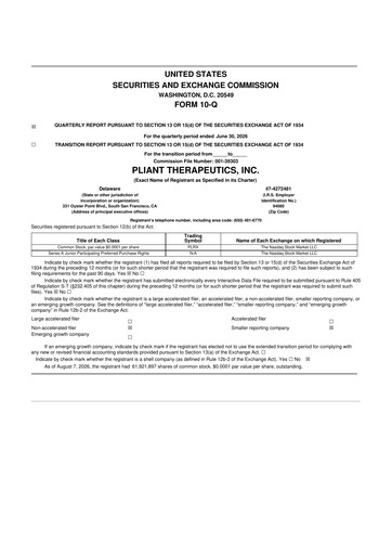 Vorschaubild Pliant Therapeutics 10-Q Quartalsbericht 2026 