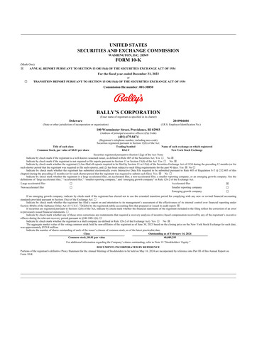 Thumbnail Bally's Corporation 10-K Annual Report 2023