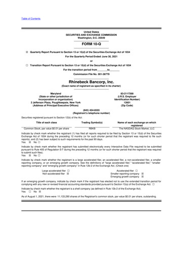 Thumbnail Rhinebeck Bancorp 10-Q Quarterly Report FY2021 