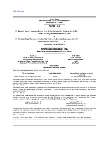 Thumbnail Rhinebeck Bancorp 10-Q Quarterly Report FY2022 