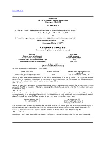 Thumbnail Rhinebeck Bancorp 10-Q Quarterly Report FY2022 