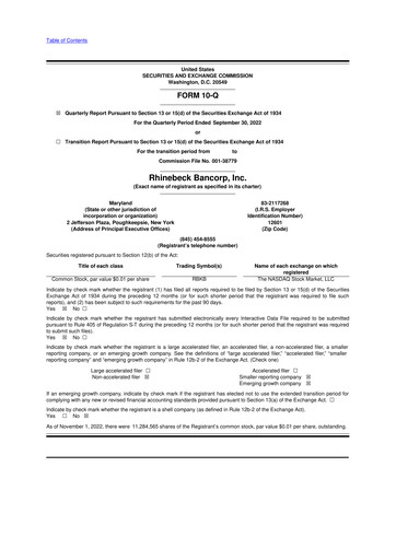 Thumbnail Rhinebeck Bancorp 10-Q Quarterly Report FY2022 