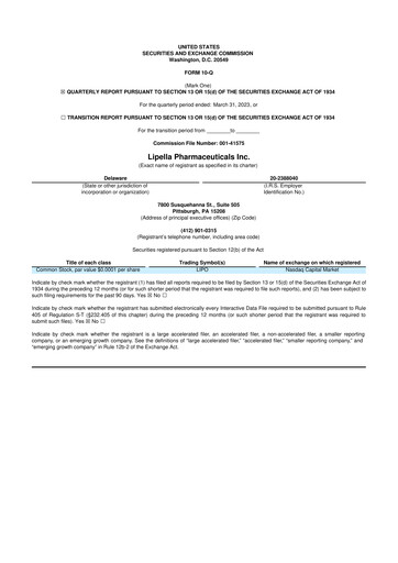 Vorschaubild Lipella Pharmaceuticals 10-Q Quartalsbericht 2023 