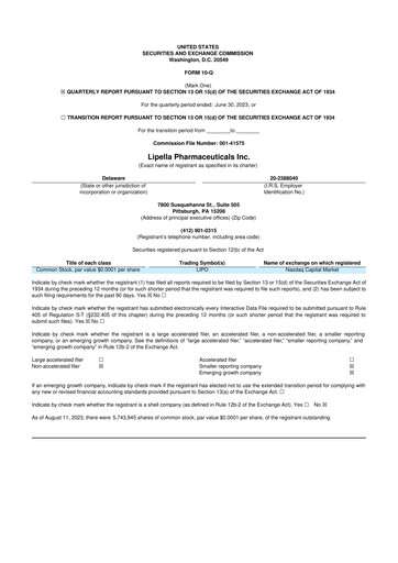 Vorschaubild Lipella Pharmaceuticals 10-Q Quartalsbericht 2023 