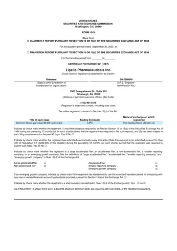 Vorschaubild Lipella Pharmaceuticals 10-Q Quartalsbericht 2023 