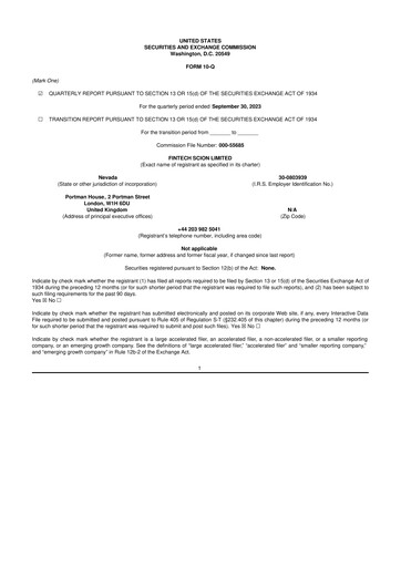Thumbnail Fintech Scion (FintechCashier) 10-Q Quarterly Report FY2023 