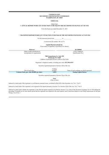 Vorschaubild Lipella Pharmaceuticals 10-K Jahresbericht 2023