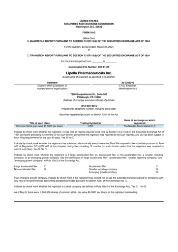 Vorschaubild Lipella Pharmaceuticals 10-Q Quartalsbericht 2024 