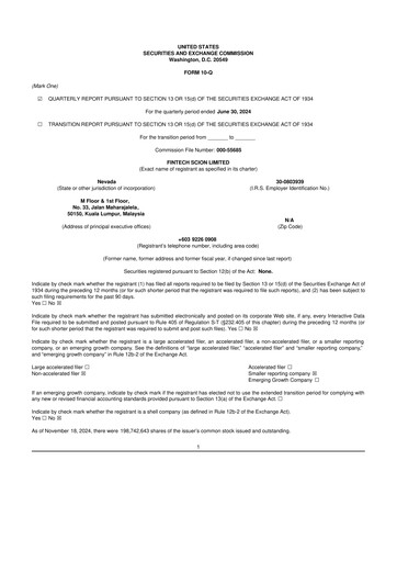 Thumbnail Fintech Scion (FintechCashier) 10-Q Quarterly Report FY2024 