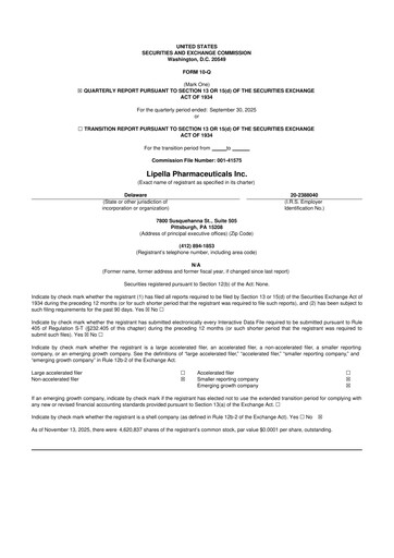 Vorschaubild Lipella Pharmaceuticals 10-Q Quartalsbericht 2025 