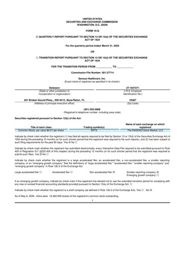 Thumbnail Sensus Healthcare 10-Q Quarterly Report FY 