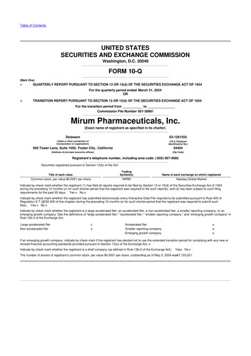 Thumbnail Mirum Pharmaceuticals 10-Q Quarterly Report FY2024 