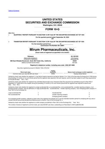 Thumbnail Mirum Pharmaceuticals 10-Q Quarterly Report FY2024 