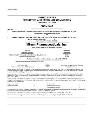 Miniature Mirum Pharmaceuticals 10-Q Rapport trimestriel 2026 