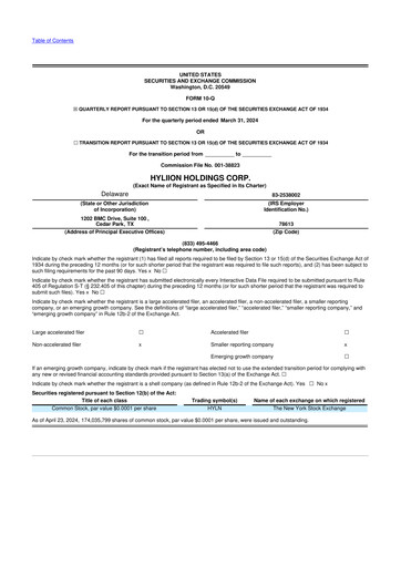 Miniature Hyliion 10-Q Rapport trimestriel 2024 