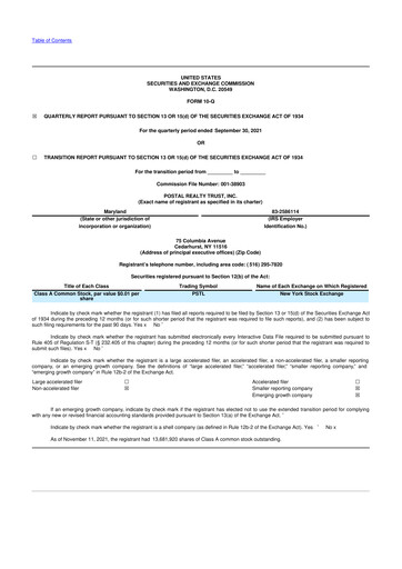 Thumbnail Postal Realty Trust 10-Q Quarterly Report FY 