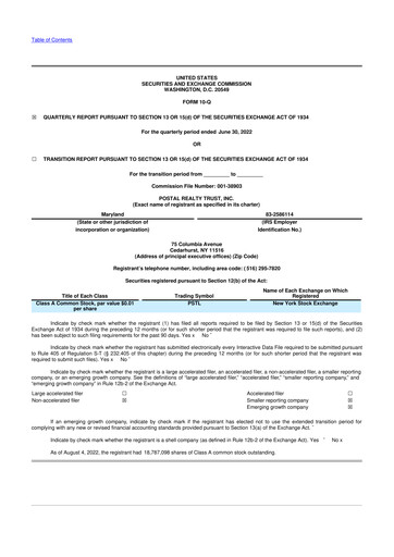 Thumbnail Postal Realty Trust 10-Q Quarterly Report FY 