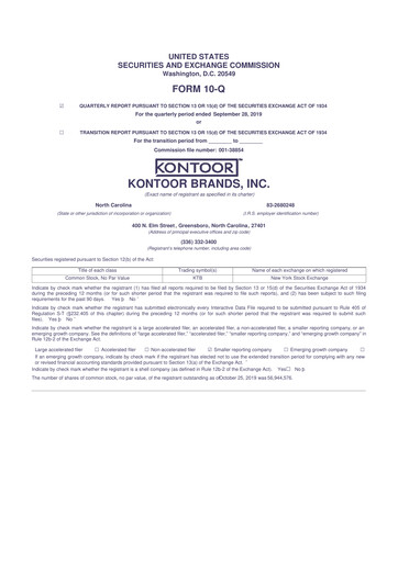 Thumbnail Kontoor Brands
 10-Q Quarterly Report FY2019 